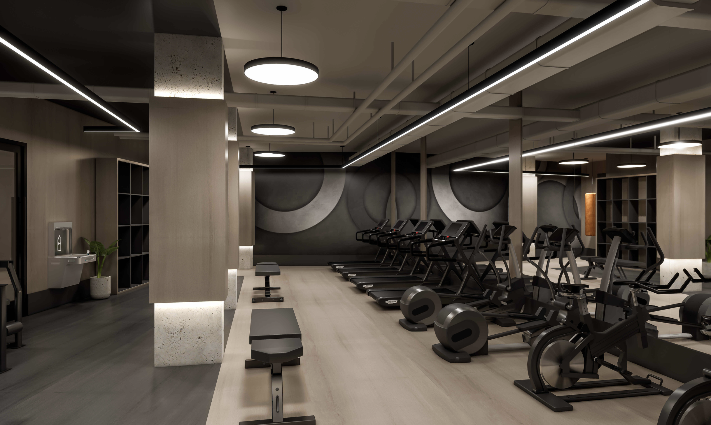 Fitness center with modern equipment at THE GARRISON apartments in Fort Greene, Brooklyn